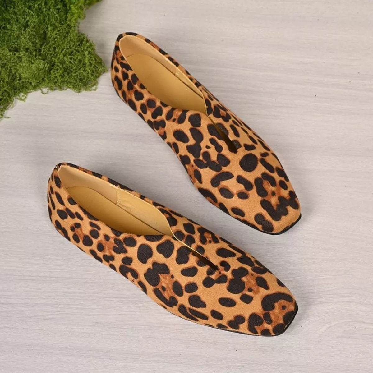 Leopard Square Toe Slip-Ons 
