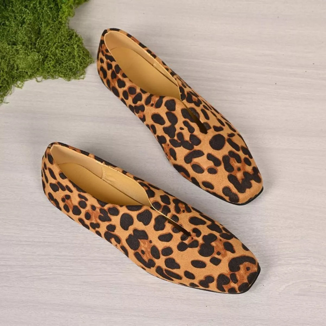 Leopard Square Toe Slip-Ons 