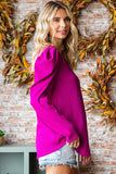 First Love Texture Puff Sleeve Round Neck Blouse 