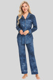 Collared Neck Long Sleeve Loungewear Set with Pockets Lingerie & Nightwear