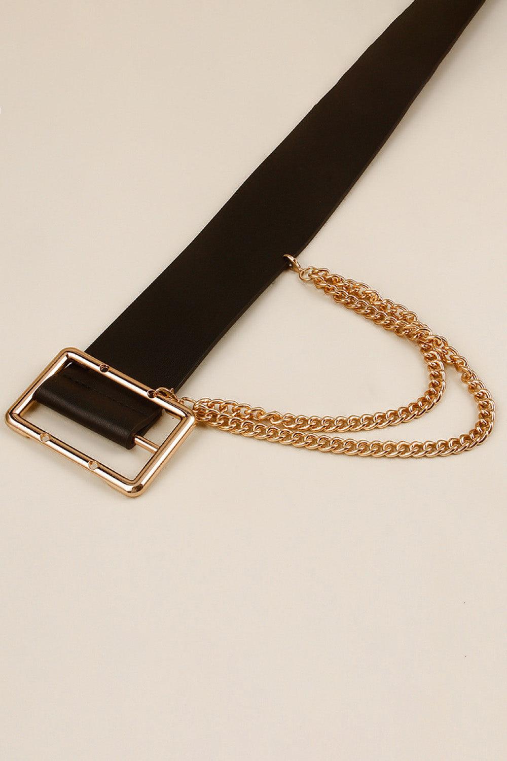 PU Leather Wide Belt with Chain 