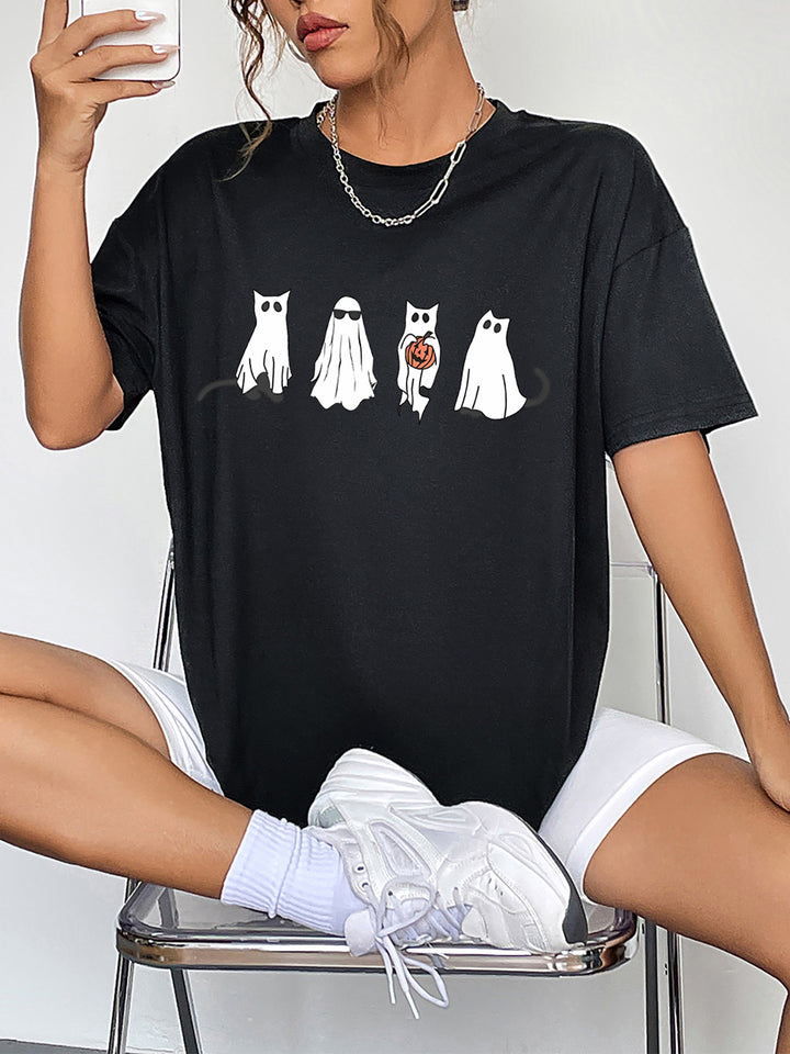 Round Neck Short Sleeve Ghost Graphic T-Shirt 