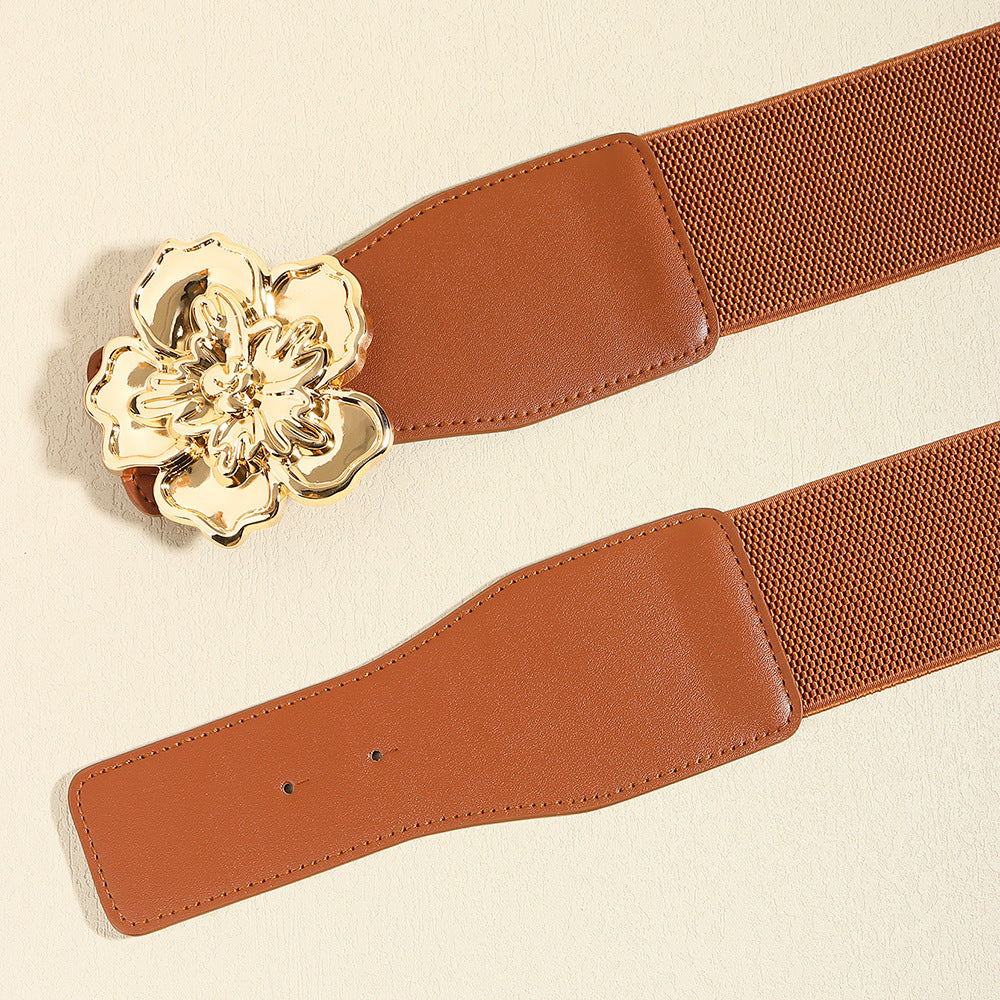Flower Alloy Buckle Elastic Belt 