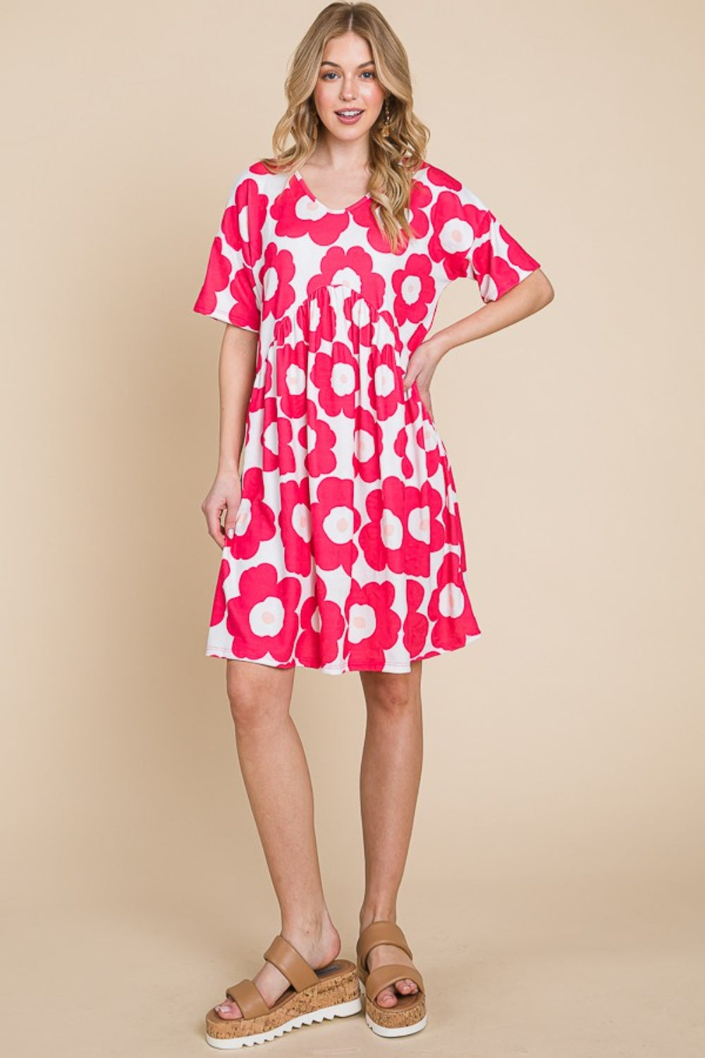 BOMBOM Flower Print Ruched Dress 
