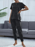 Round Neck Short Sleeve Top and Pants Lounge Set Lingerie & Nightwear
