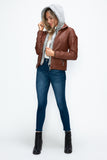 YMI Faux Layered Double-Zipper Jacket with Fuzzy Hood 