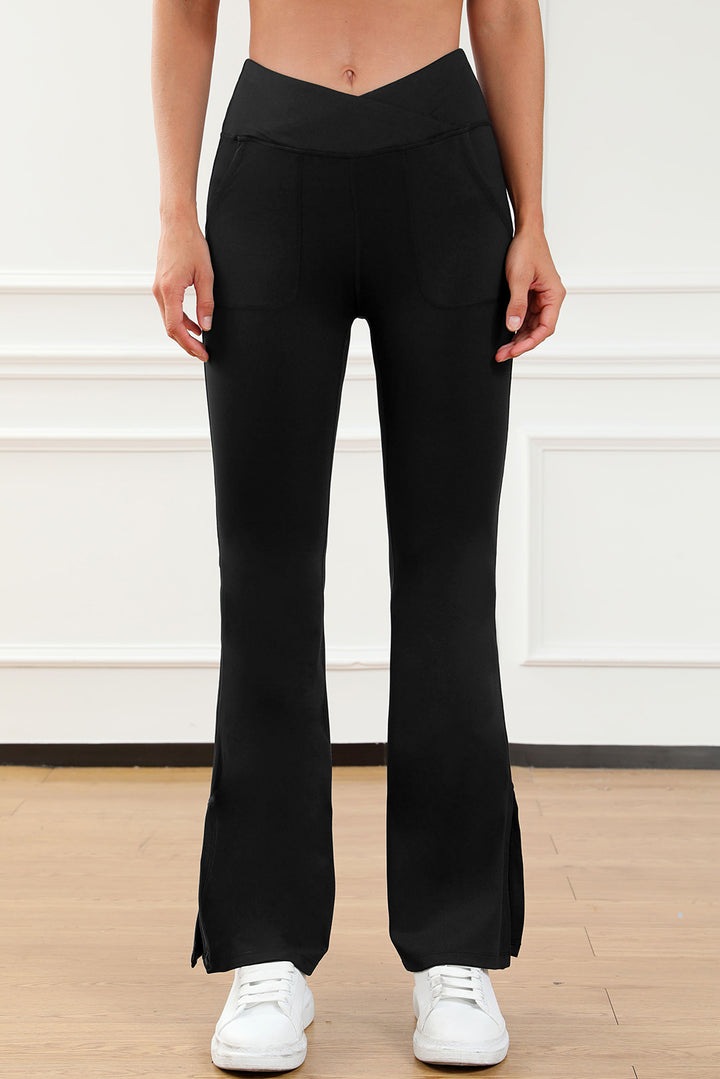 Wide Waistband Slit Bootcut Active Pants 