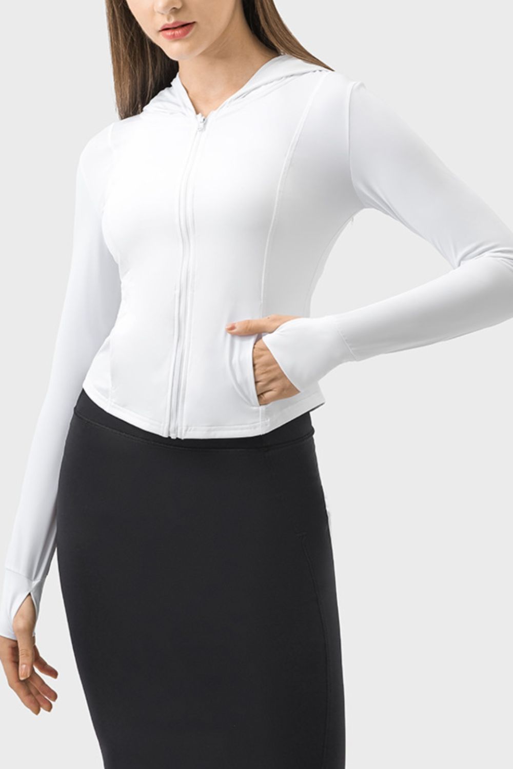 Millennia Pocketed Zip Up Hooded Long Sleeve Active Outerwear 