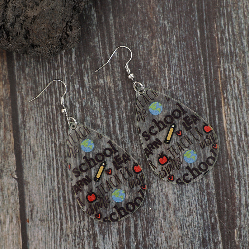 Acrylic Letter Teardrop Shape Earrings 