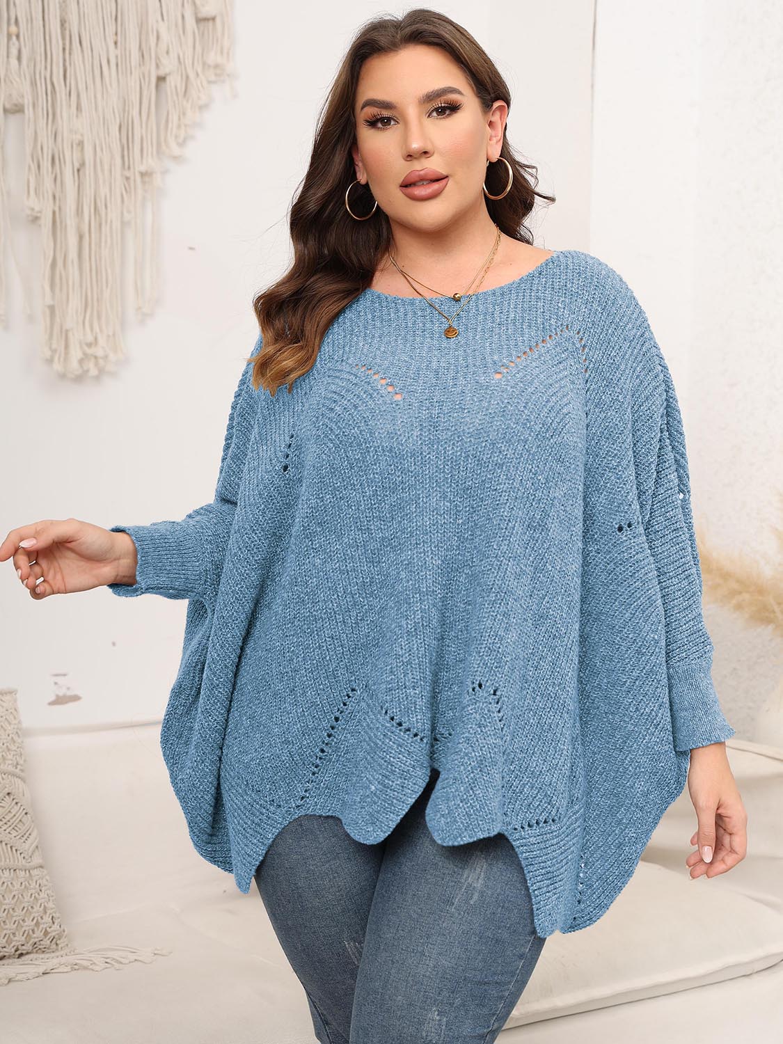 Plus Size Round Neck Batwing Sleeve Sweater 