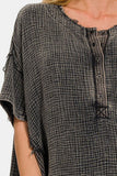 Zenana Washed Texture Half Button T-Shirt 