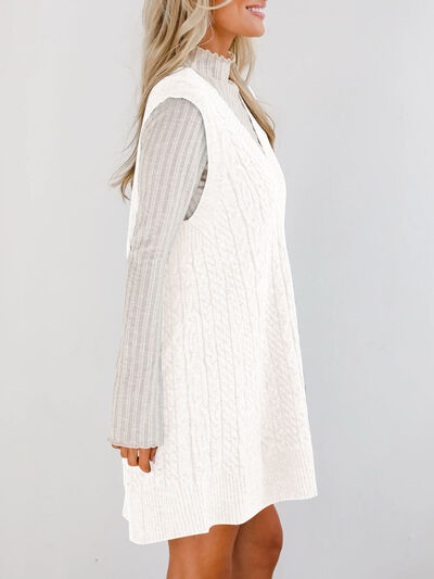 Lovelet Cable Knit V-Neck Mini Sweater Overall Dress Dresses