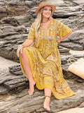 Plus Size Floral Tie Neck Flutter Sleeve Maxi Dress Dresses