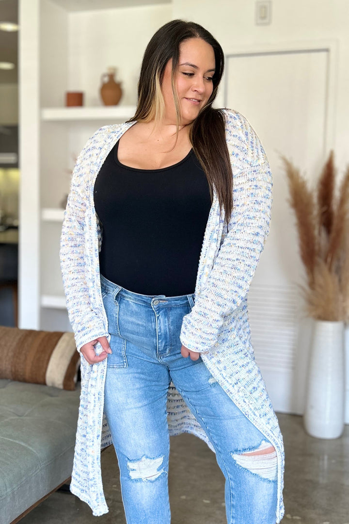 Double Take Full Size Open Front Longline Cardigan 