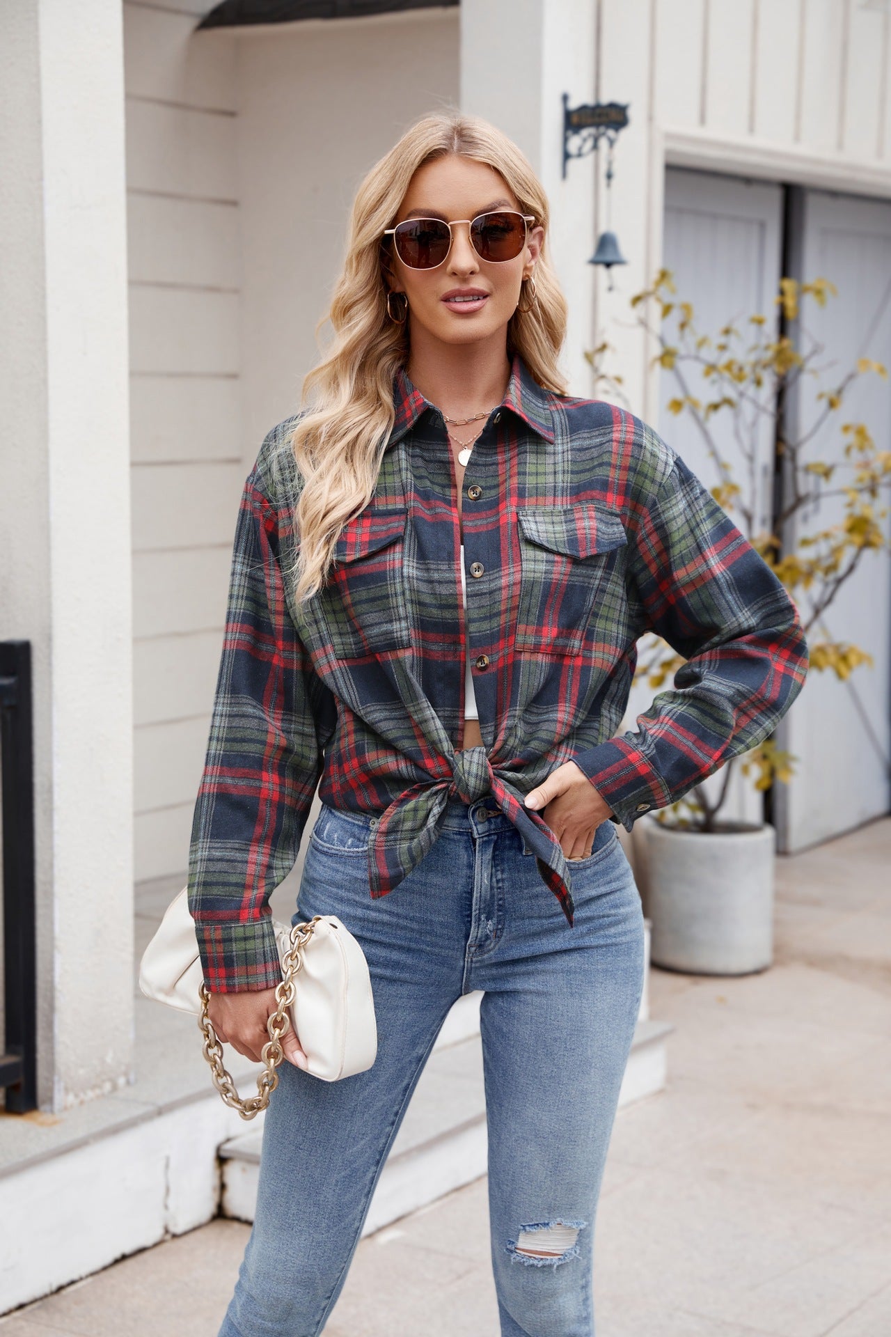 Mandy Plaid Button Up Long Sleeve Shirt 