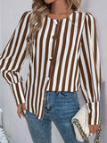 Perfee Striped Round Neck Long Sleeve Blouse 