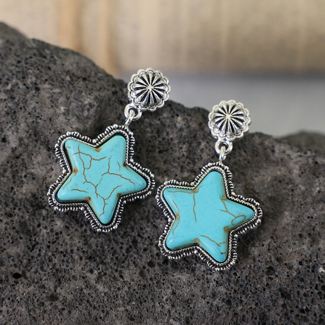 Artificial Turquoise Alloy Star Earrings 