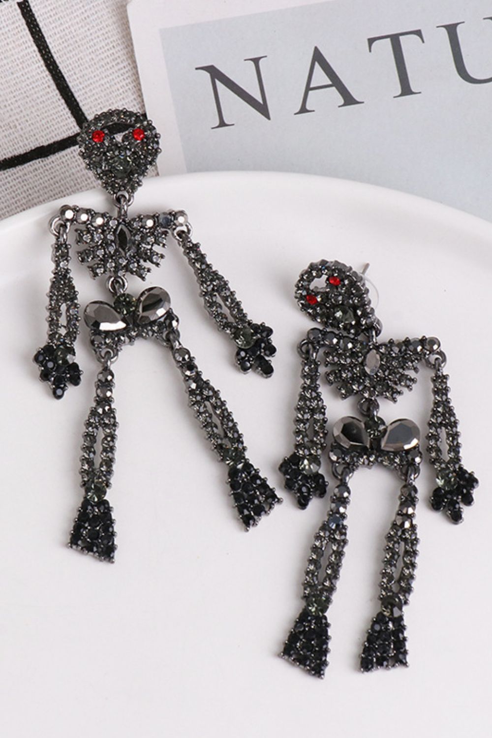 Skeleton Shape Glass Stone Dangle Earrings 
