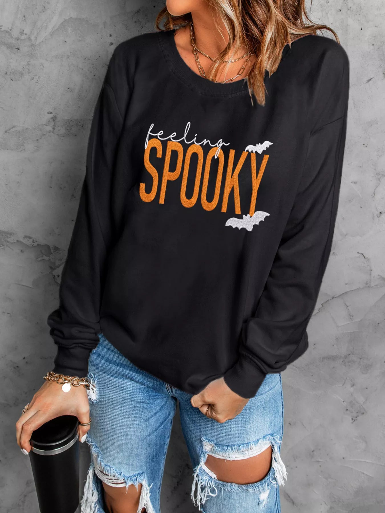 Feeling Spooky Halloween Embroidered Sweatshirt 