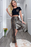 Lettuce Trim Cropped T-Shirt and Leopard Pants Lounge Set Lingerie & Nightwear