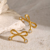 Stainless Steel Inlaid Zircon Bow Earrings 