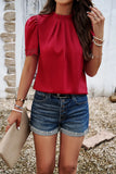 Devine Ruched Mock Neck Short Sleeve Blouse 