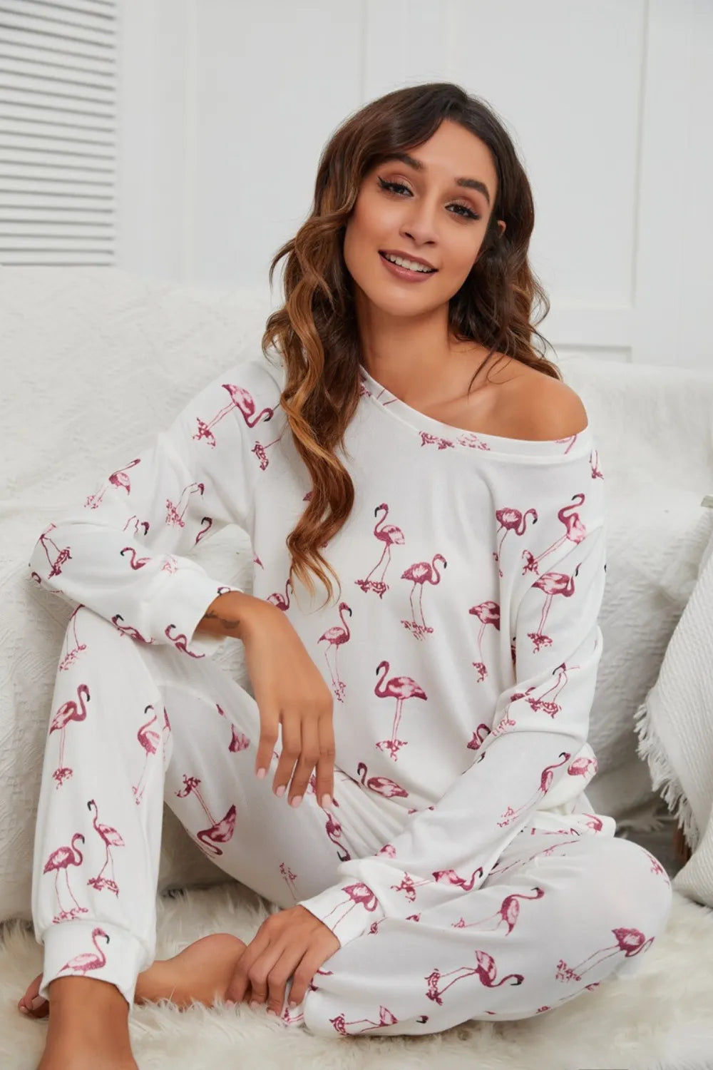 Flamingo Long Sleeve Top and Pants Lounge Set Lingerie & Nightwear