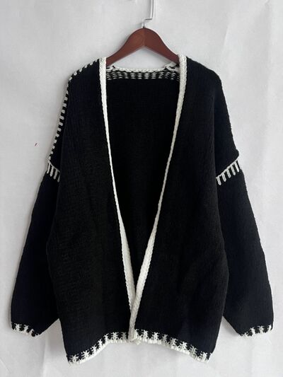 Double Take Contrast Open Front Dropped Shoulder Cardigan 