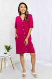 BOMBOM Sunday Brunch Button Down Knee-Length Dress in Magenta Dresses