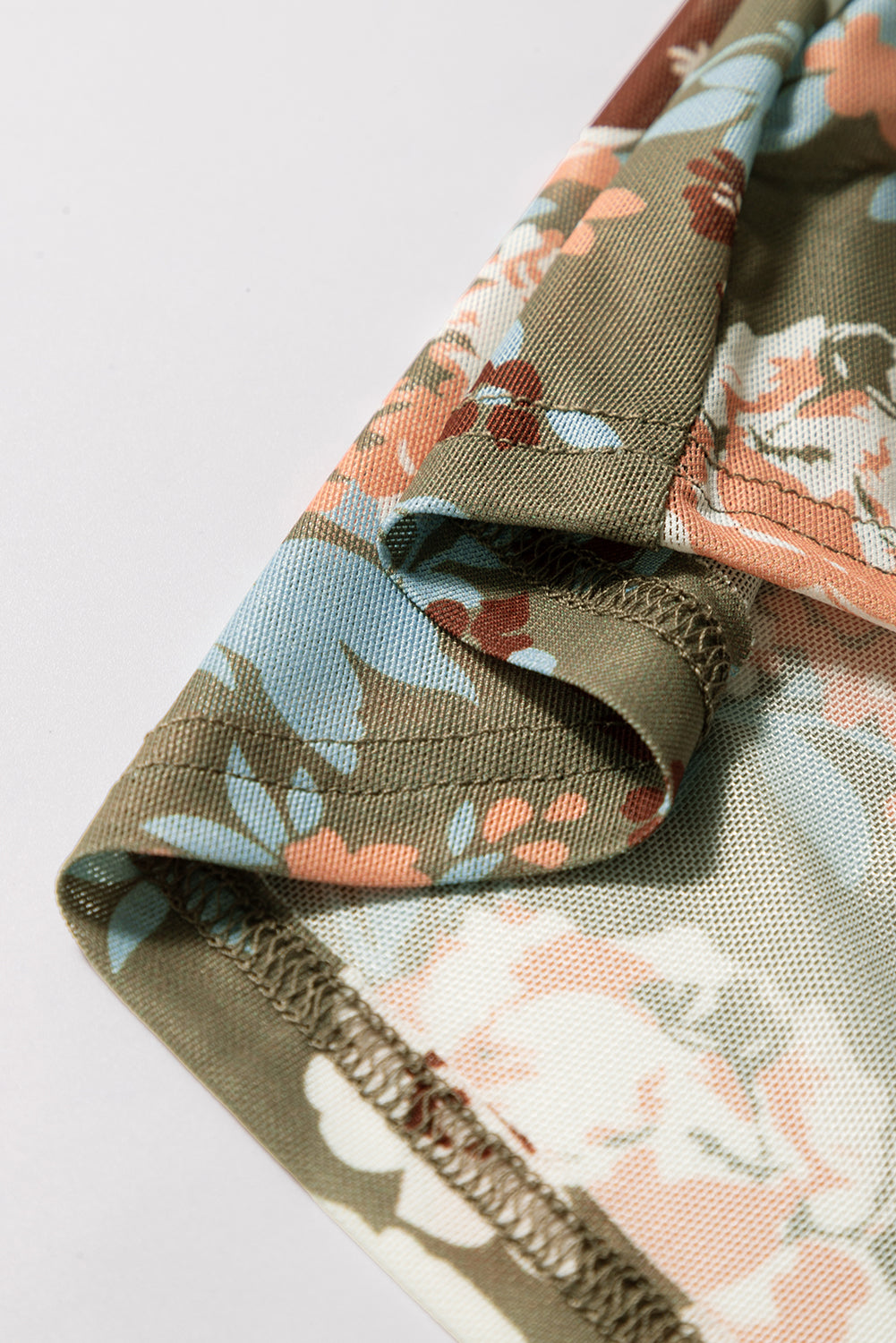 Green Floral Print Mesh Fitted Long Sleeve Top Tops/Long Sleeve Tops