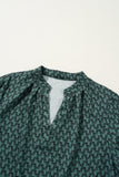 Khaki Geometric Print Notched Neck Puff Sleeve Blouse Tops/Blouses & Shirts