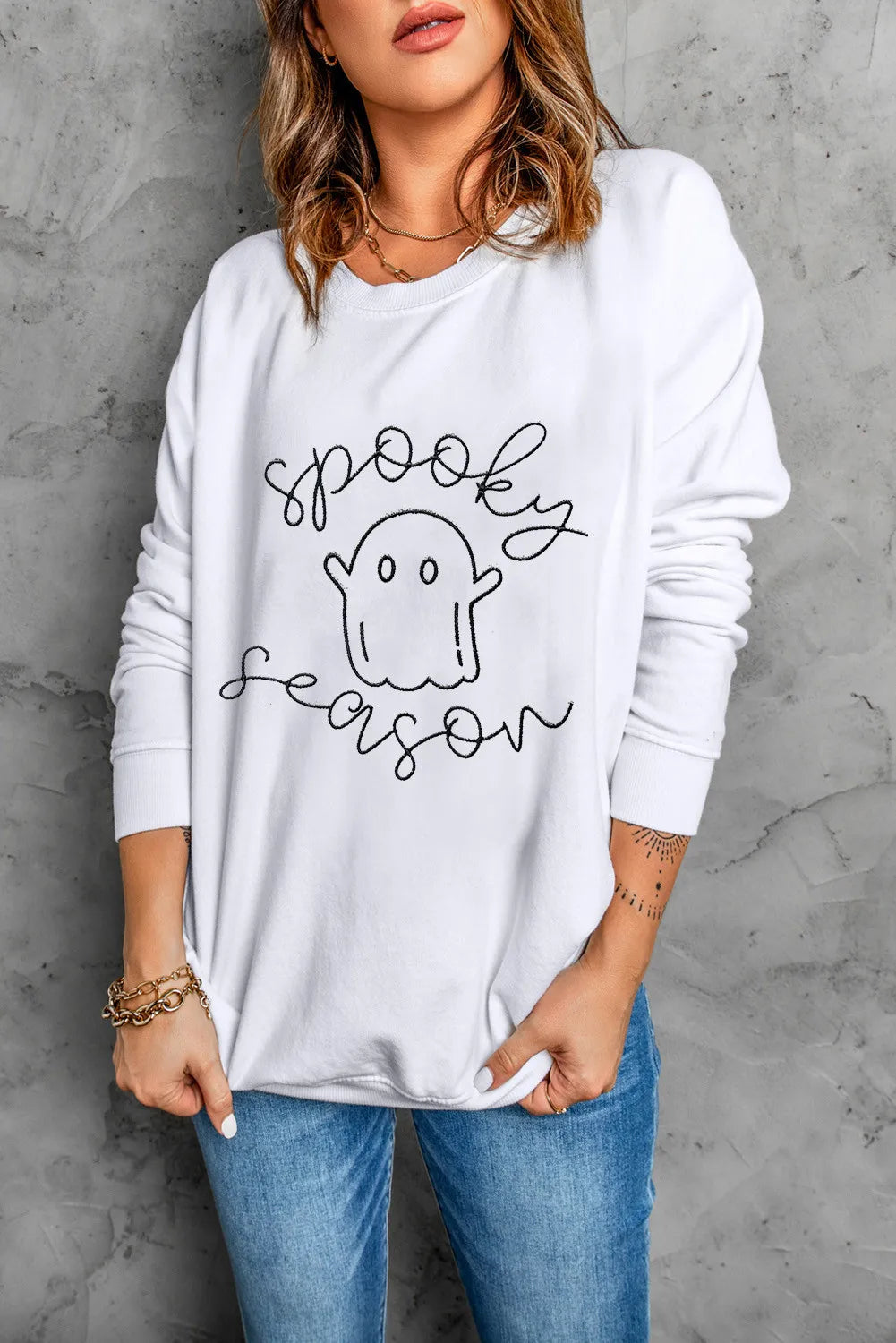 Ghost Graphic Long Sleeve Dropped Shoulder Sweatshirt 