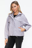 How Dare U Drawstring Hem PU Leather Zip Up Jacket 