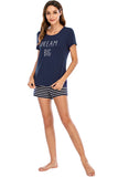 Graphic Round Neck Top and Striped Shorts Lounge Set Lingerie & Nightwear