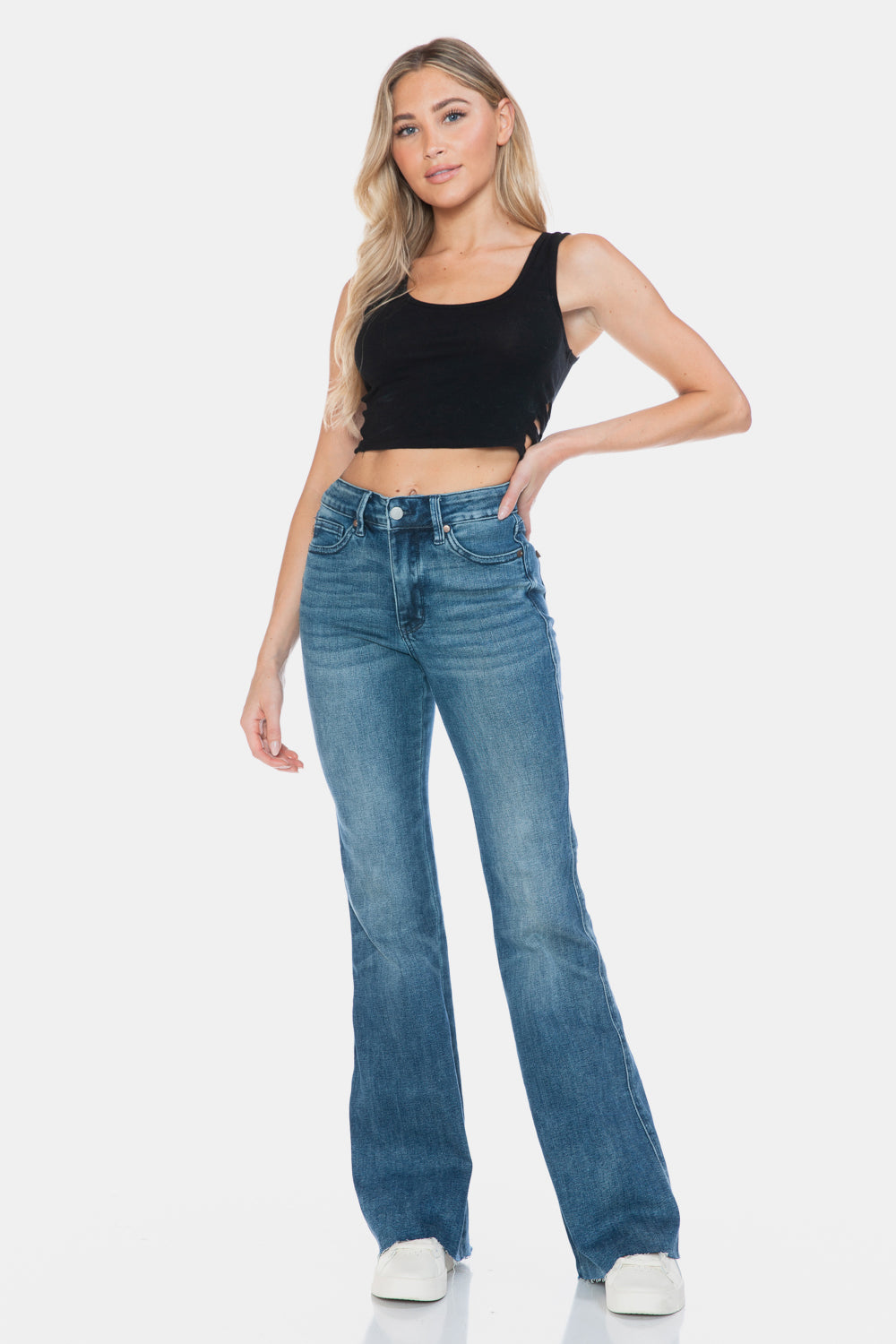 Judy Blue Full Size Tummy Control Cut Hem Flare Jeans 