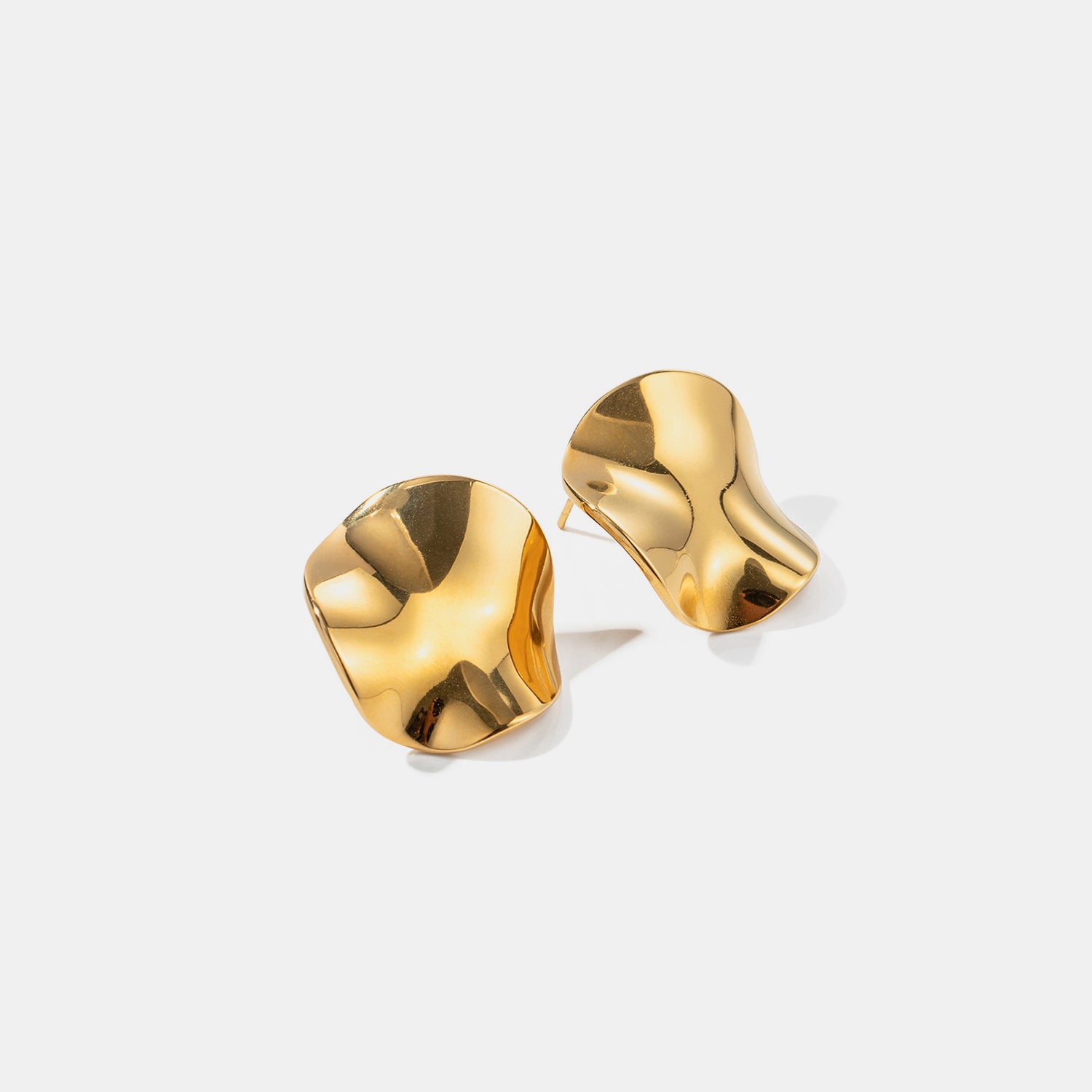 Geometric Pleated 18K Gold-Plated Stud Earrings 