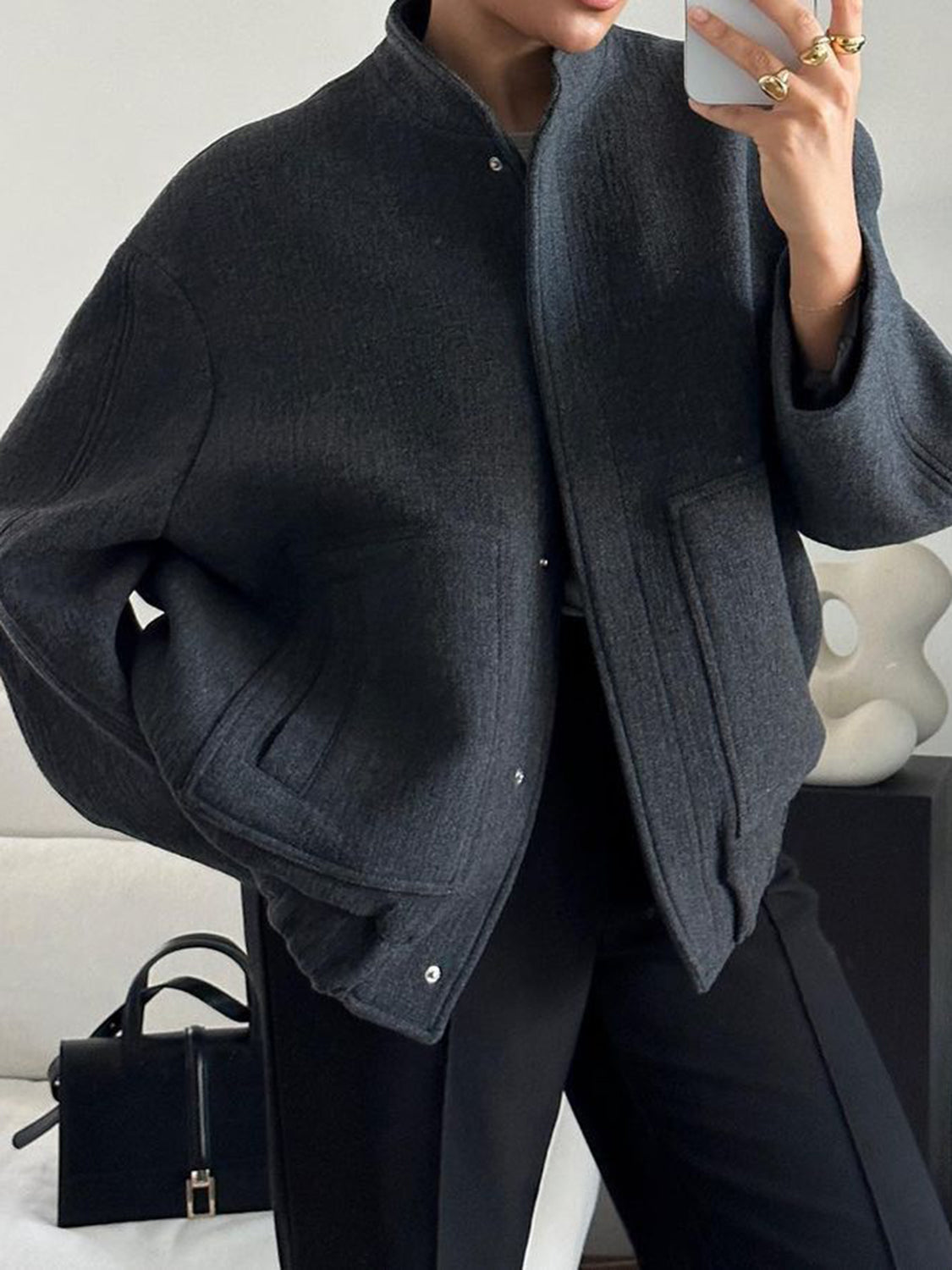 Full Size Snap Down Drop Shoulder Jacket 