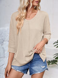 Lovelet Textured Round Neck Three-Quarter Sleeve Blouse 