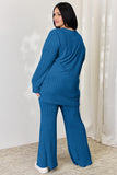 Basic Bae Full Size Ribbed High-Low Top and Wide Leg Pants Set 