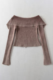Double Take Ribbed Off-Shoulder Zip Up Long Sleeve Cardigan 