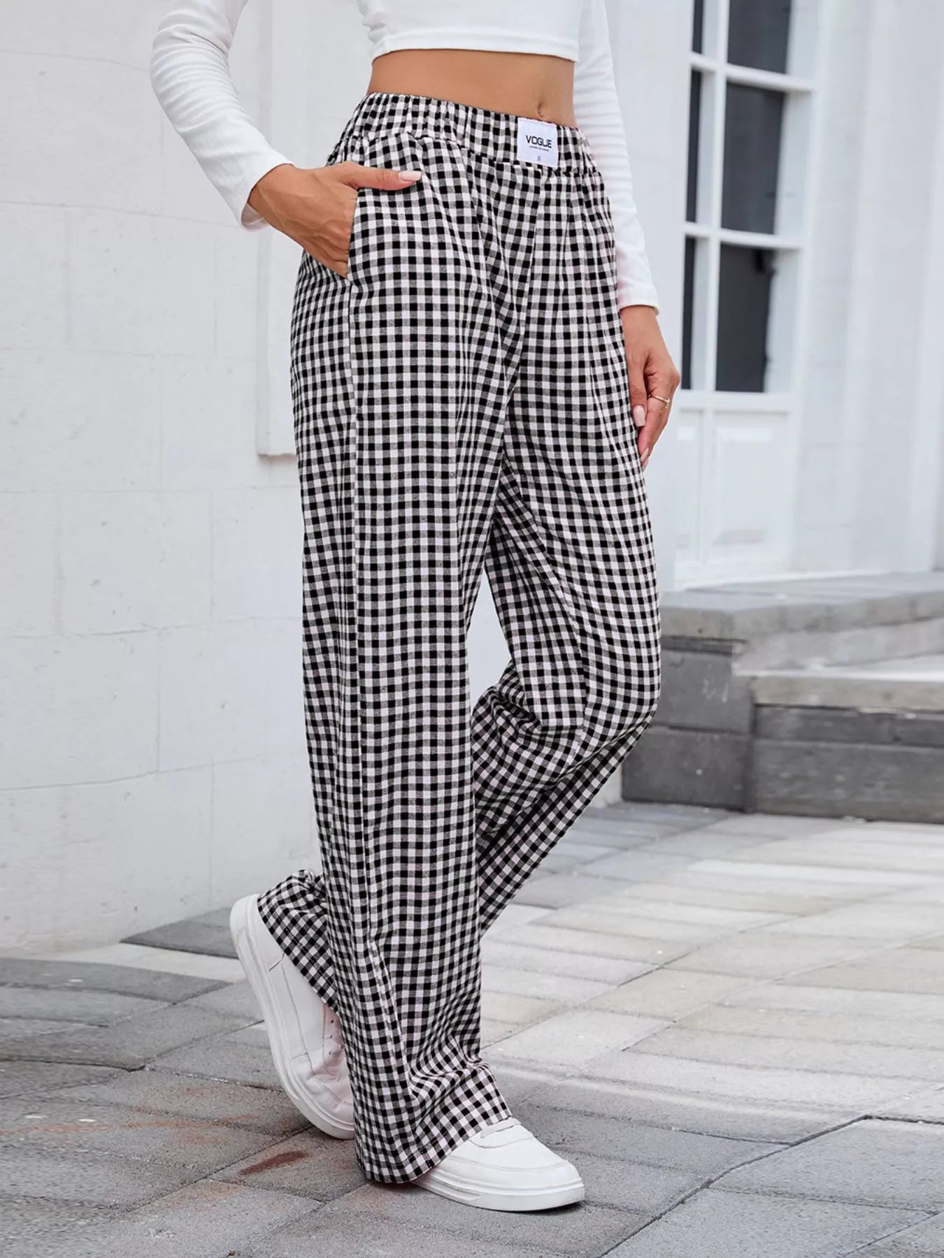 Plaid Wide Leg Casual Pants 