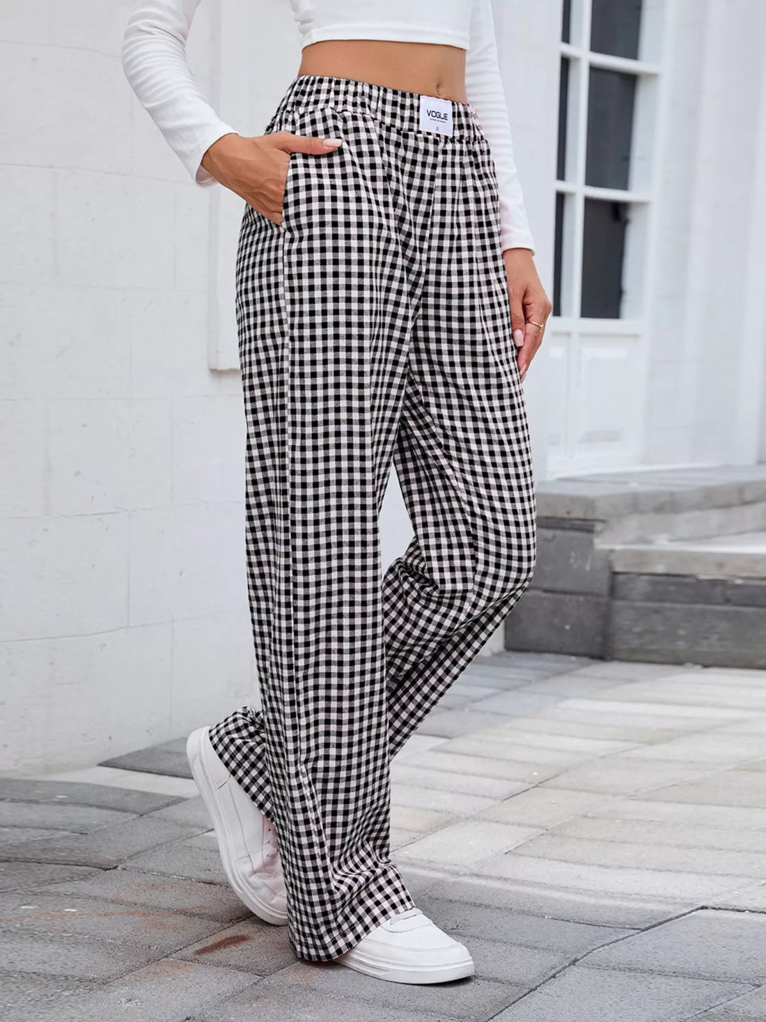Plaid Wide Leg Casual Pants 