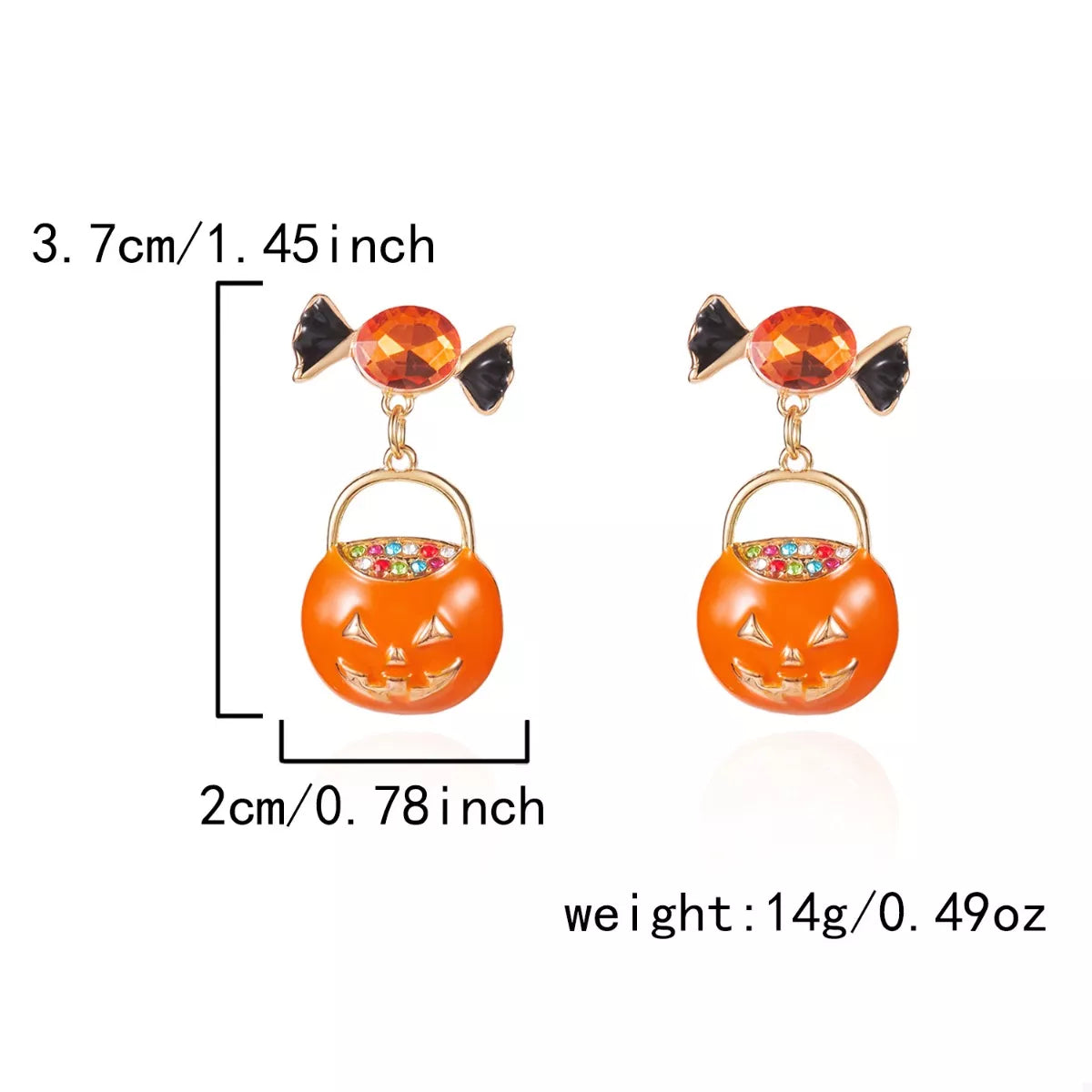 Halloween Rhinestone Pumpkin Dangle Earrings 