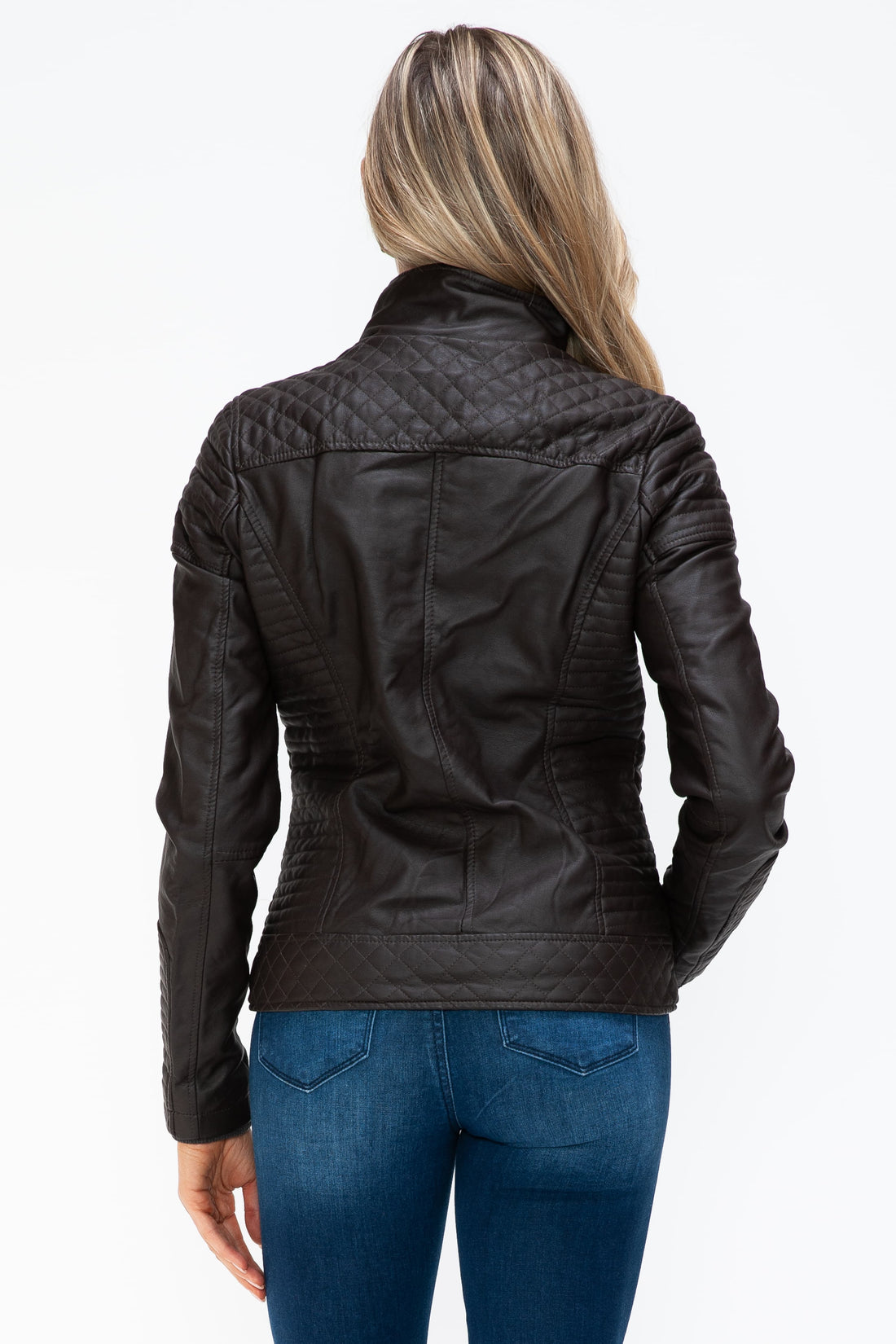 YMI Faux Layered Double-Zipper Jacket with Fuzzy Hood 