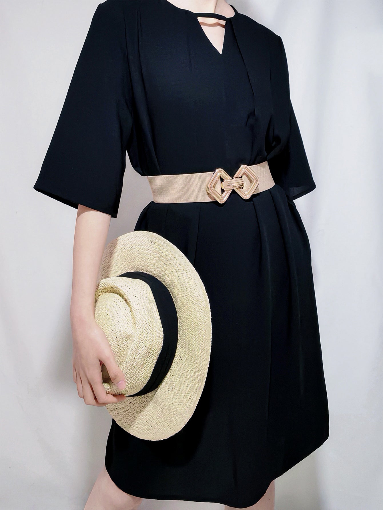 Geometric Buckle Elastic Wide Belt 