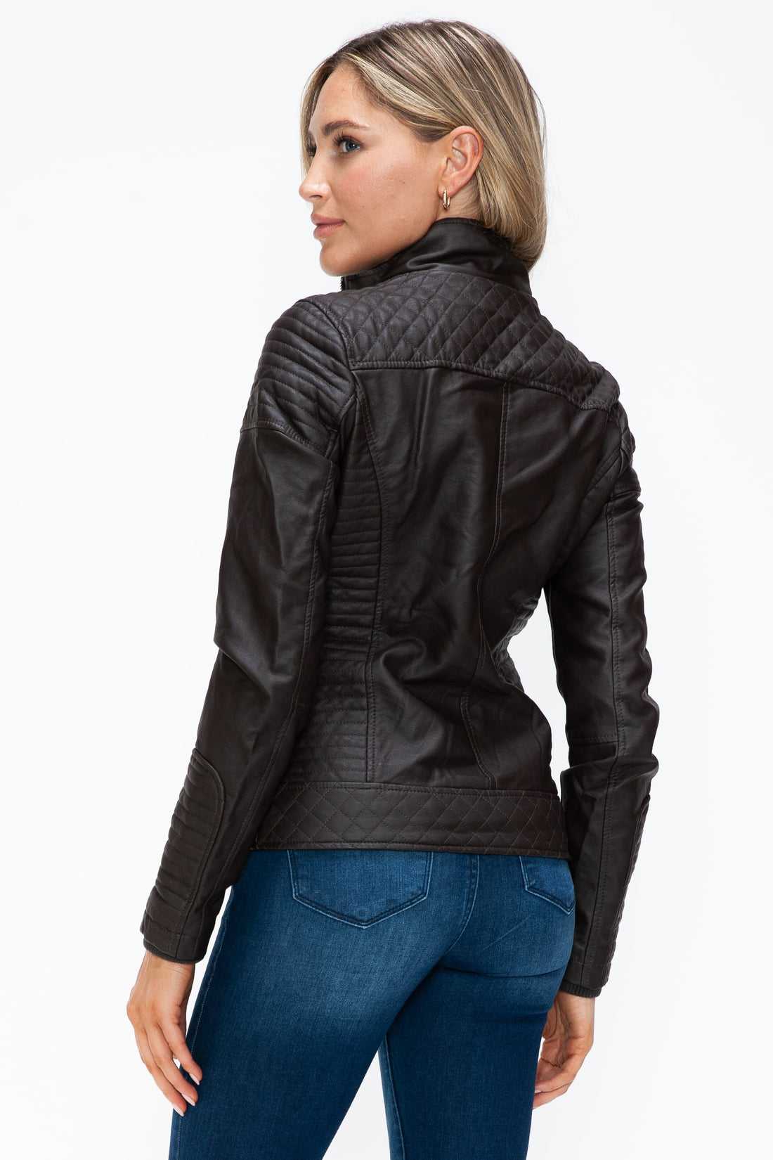 YMI Faux Layered Double-Zipper Jacket with Fuzzy Hood 
