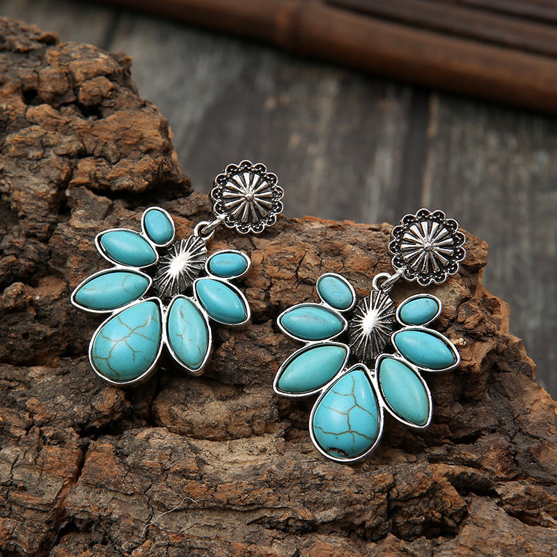 Artificial Turquoise Flower Earrings 
