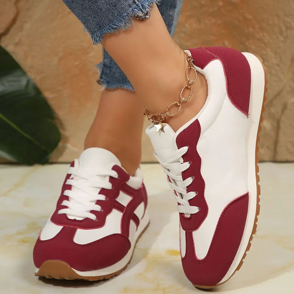 Contrast Lace Up Round Toe Sneakers 