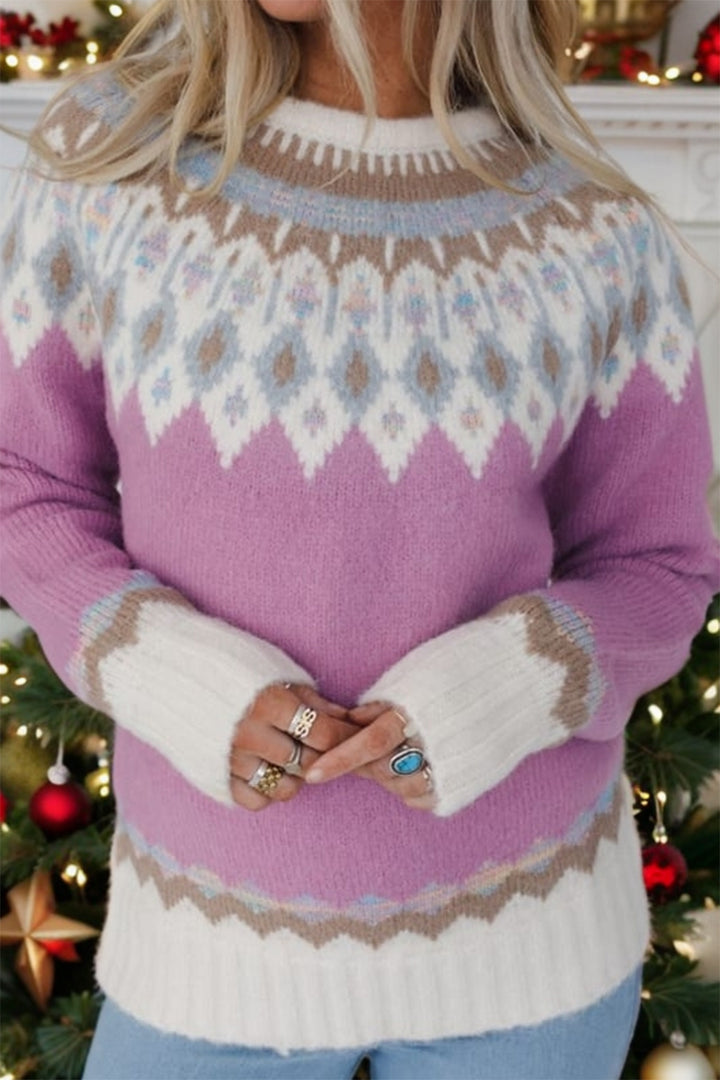 Geometric Round Neck Long Sleeve Sweater 