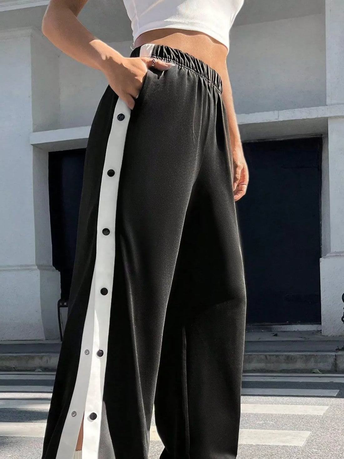 Two-Tone Side Snap Wide Leg Pants 
